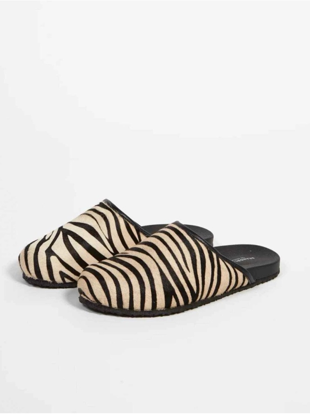 Brandblack Zebra-Print Slip-On Mules in Beige and Black